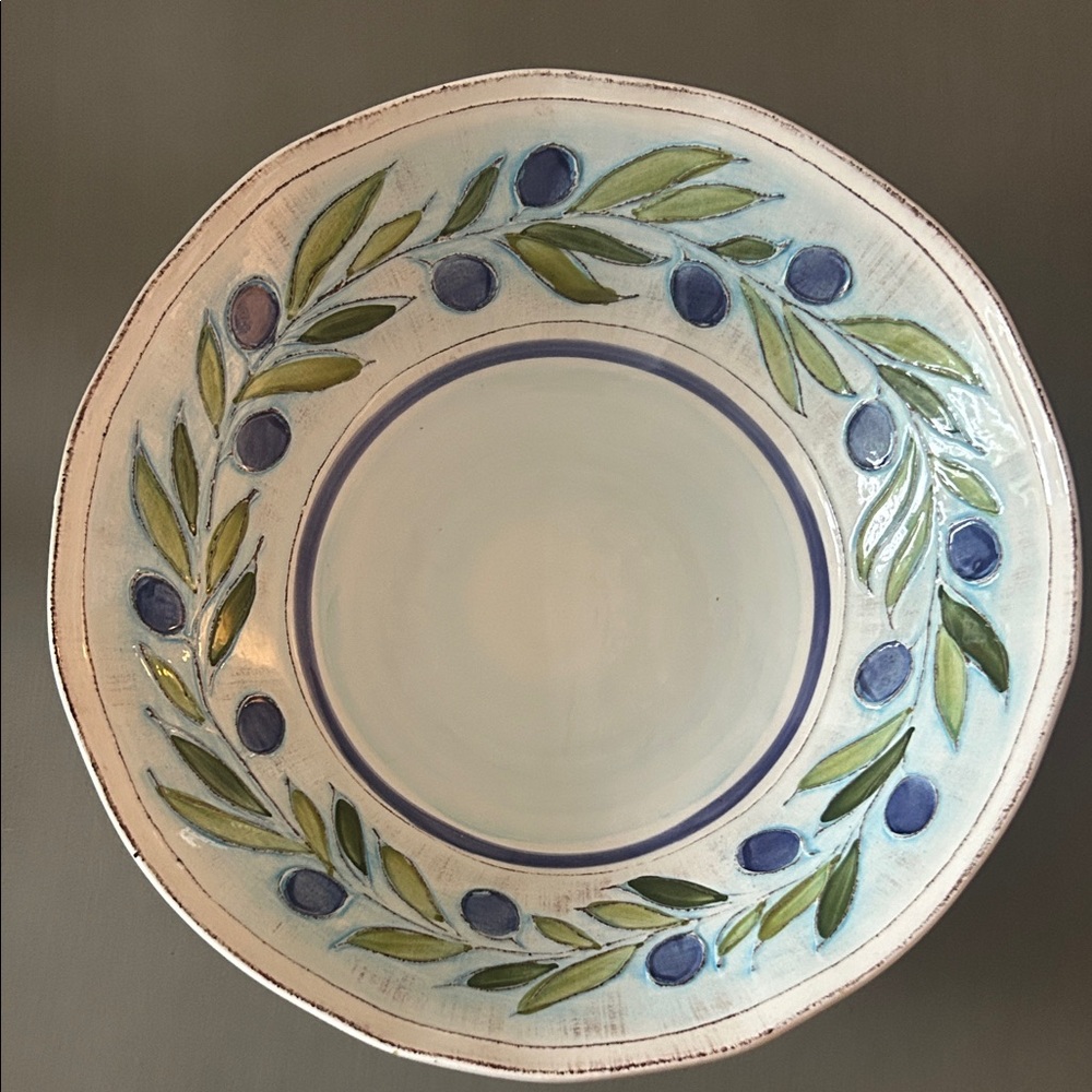 Crate&Barrel Ceramic Bowl with Olive Motif